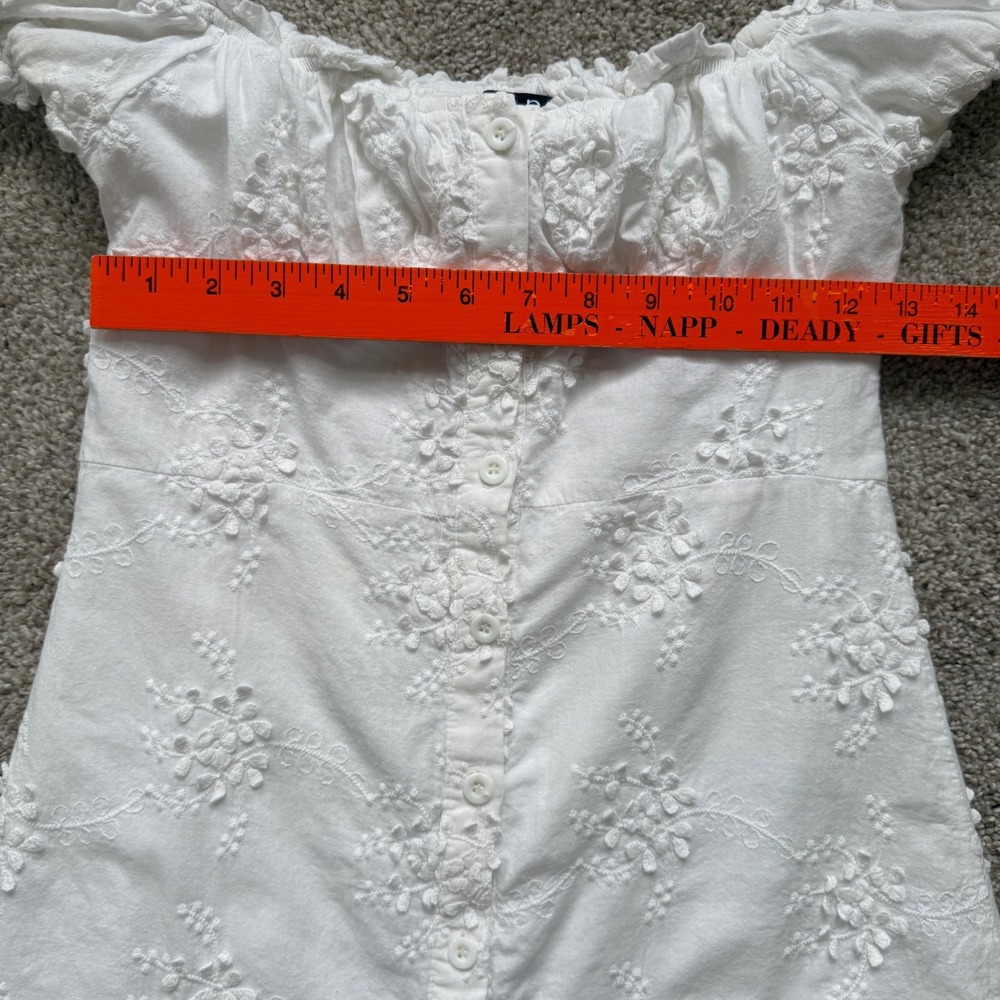 O.P.T Women's White Cotton Babydoll Milkmaid Eyelet Summer Dress Small Romantic - Picture 13 of 16